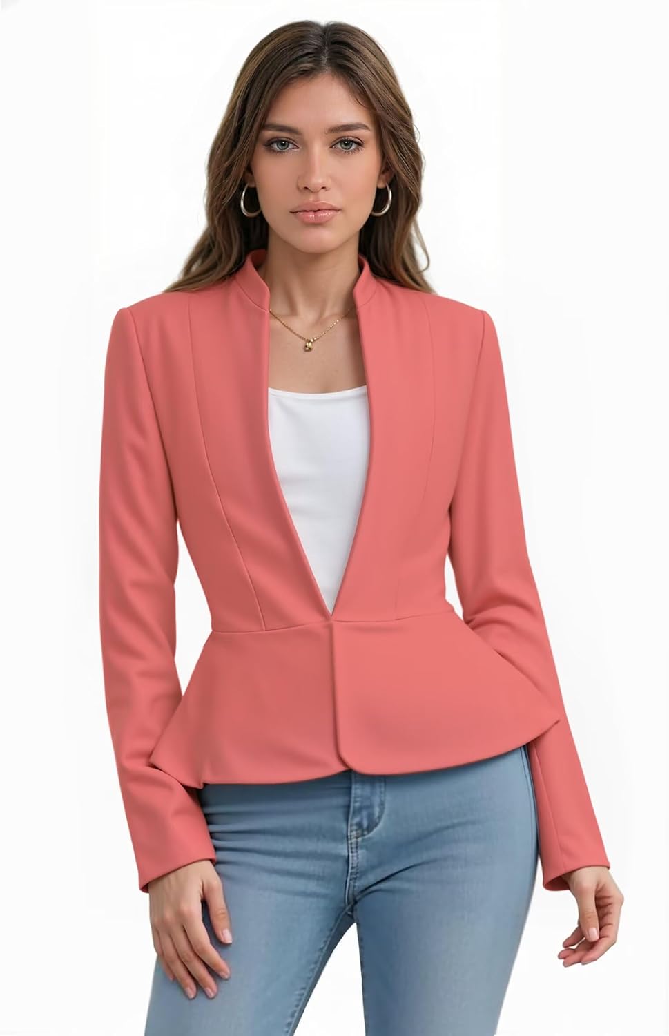 Hybrid & Company Women's Casual Work Office Elegant Open Front Premium Nylon Blazer Jacket