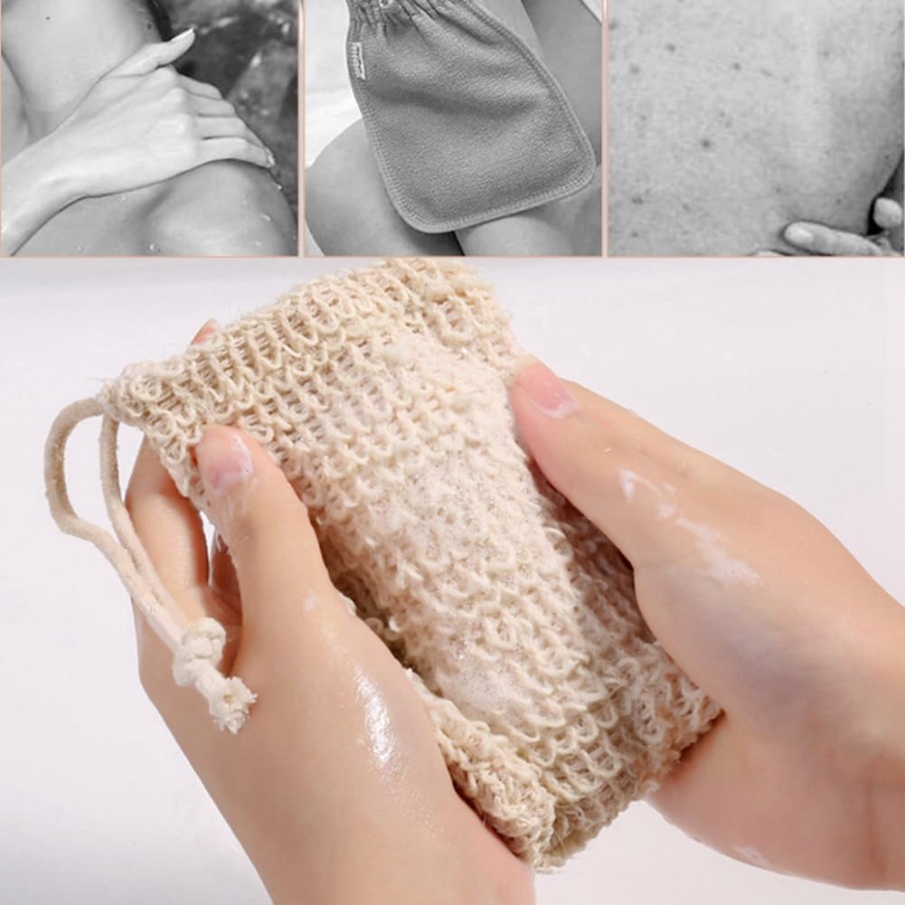 2 Sacchetti Portasapone In Sisal Naturale – Esfolianti E Schiumogeni, Con Coulisse, 14,5x9,5 Cm
