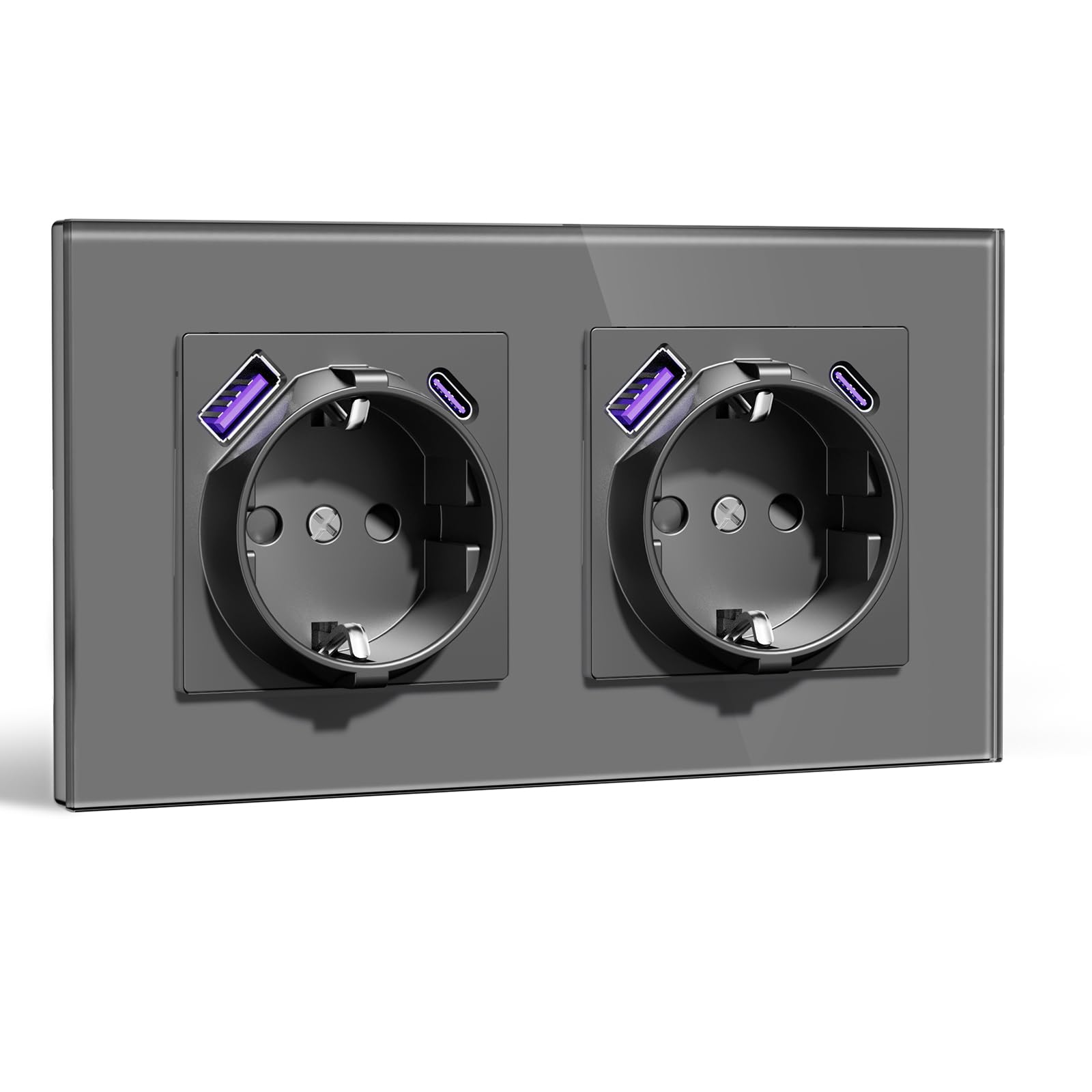 BSEEDLIFE 86mm Schuko Steckdose Unterputz EU-Standard, 1/2/3/4/5 Fach Wandsteckdose mit Glas Rahmen Einfache Installation,Inzelsteckdose mit Krallen
