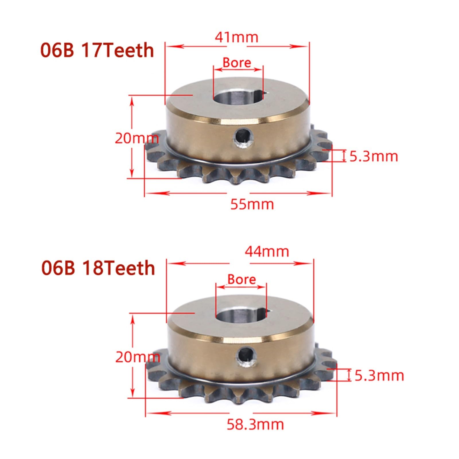 Bevel Gear Pinion Hardware Mechanical 1pcs 17T/18T 06B Precision Industrial Drive Sprocket Wheel 17 18 Teeth Steel Chain Gear Bore 12 14 15 16 17 18 19-30mm(14mm (Keyway 5mm)-17 Teeth)