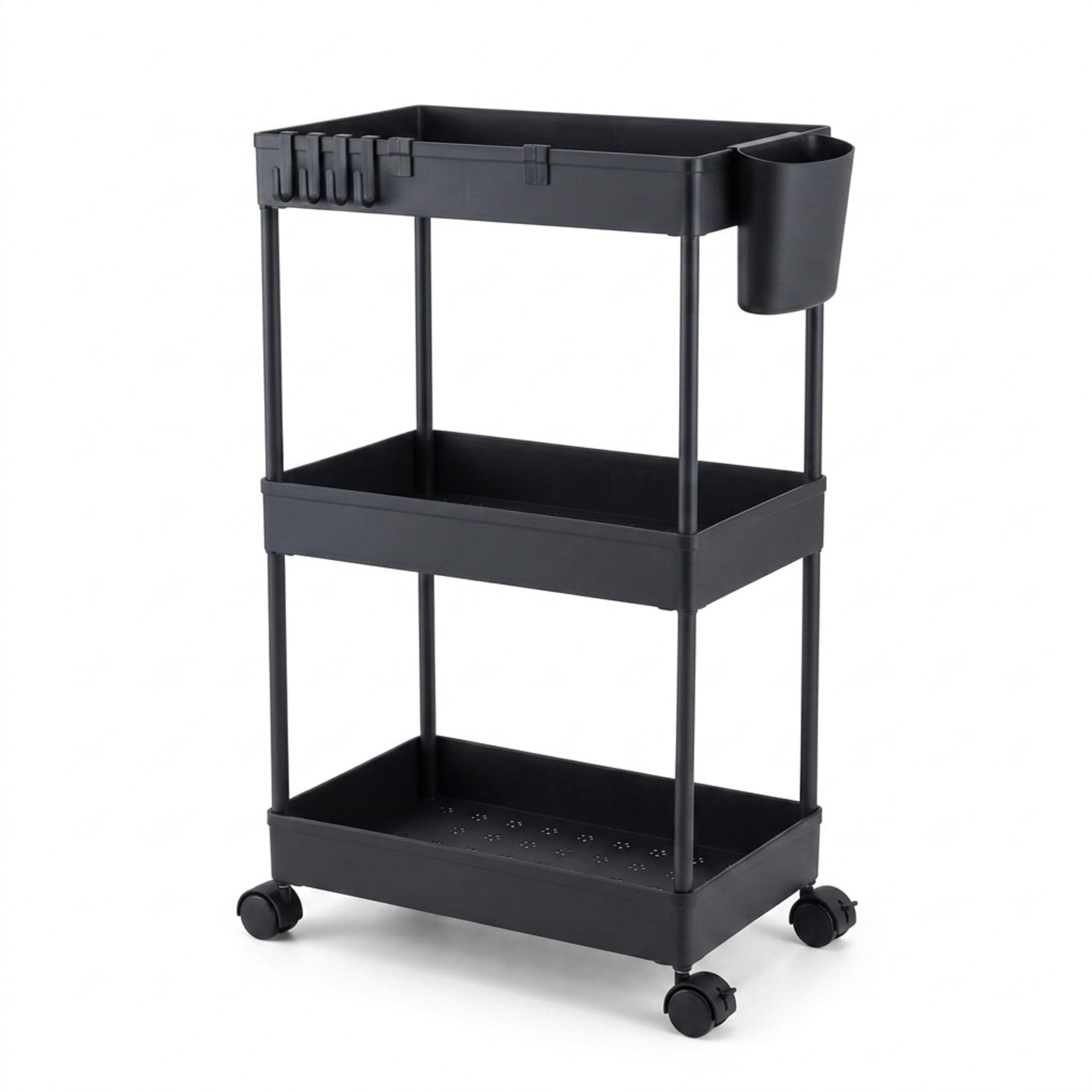 Carrello Relaxdays, 3 Ripiani, Carrello di Servizio, Carrello da Cucina, HLP: 62,5x40x22 cm, Nero