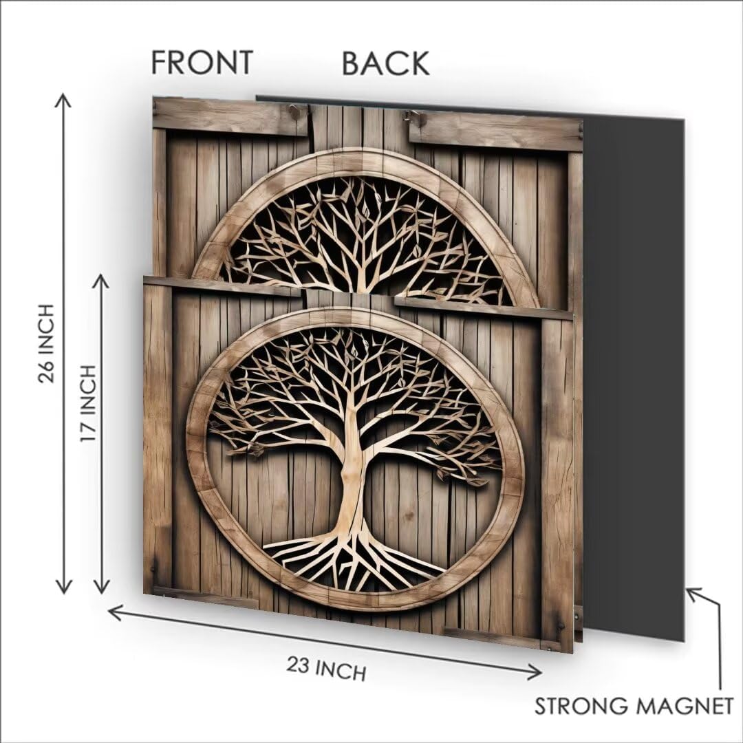 Tree of Life Dishwasher Magnet Panel Decal Kitchen Decor, Barn Wooden Door Vinyl Dishwasher Door Cover Sheet, Fridge Wall Cabinets Magnetic Sticker - 23" x 26" Magnetic