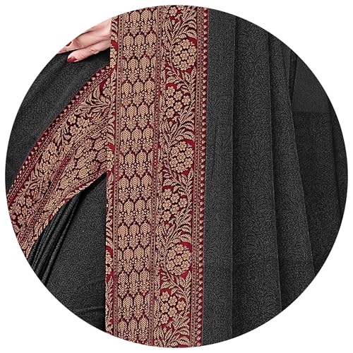 Image of MIRCHI FASHION Saree for Woman Chiffon Georgette Solid with Contrast Border | Lightweight Daily Wear Women's Sari and Printed Blouse Piece
