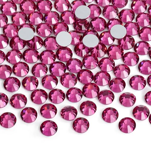 Jollin Glue Fix Crystal Flatback Rhinestones Glass Diamantes Gems for Crafting Nail Art Crafts Decorations Clothes Shoes 4.0mm (ss16 1440pcs, Fuchsia)
