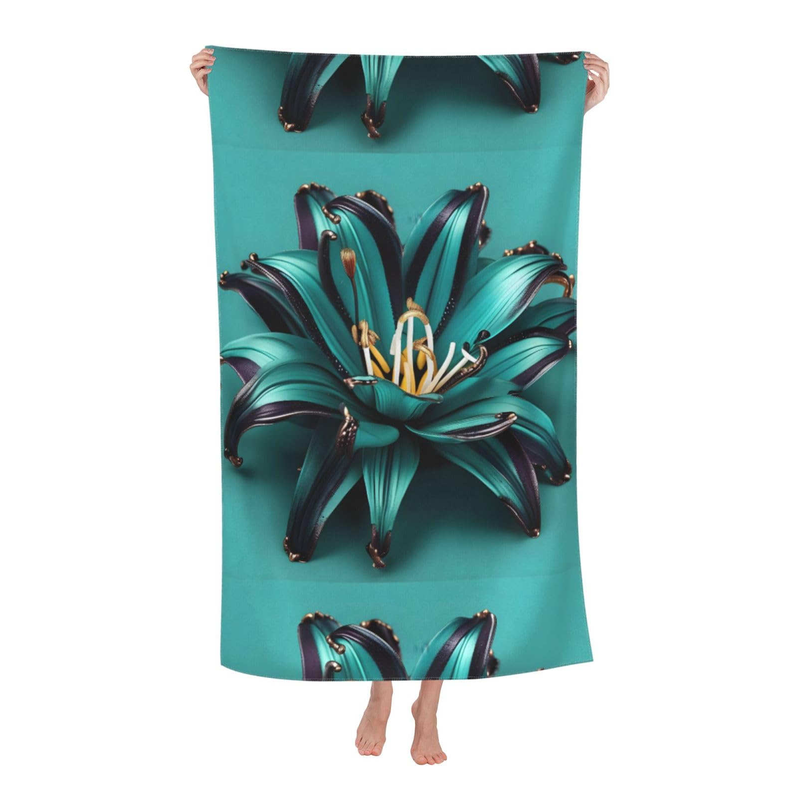 Cbaaghh Teal Lily Print Adult Beach Towels,Beach & Pool Towel,Beach Towels,Towels For Camping