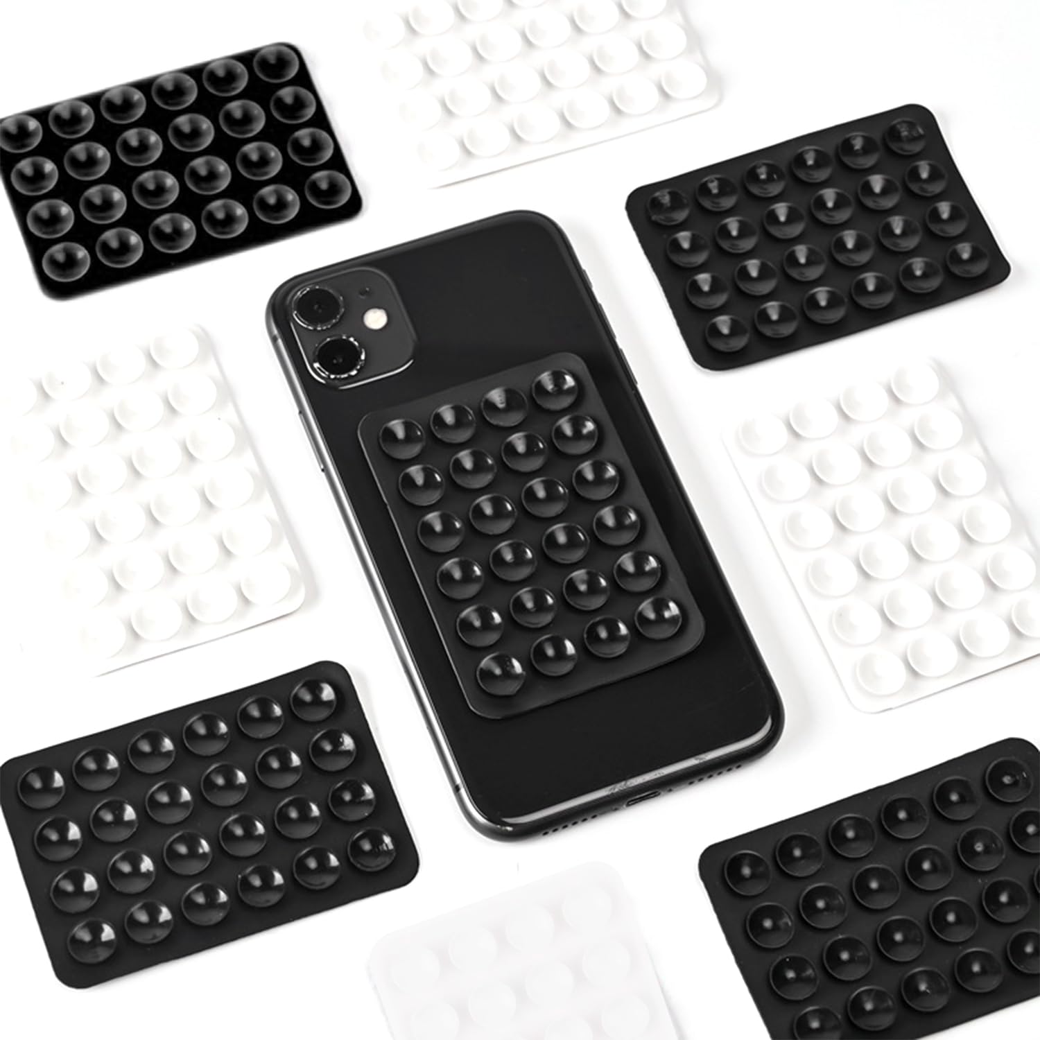 Ventose Per Telefono In Silicone 4 Pezzi | Supporto Per Cellulare Da Doccia, Auto E Casa | Bianco E Nero 8.1x5.5cm - Foto 9