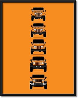 CUSTOMIZABLE COLOR: Jeep Wrangler Generations Inspired Car Poster - Handmade Print of Wrangler Generations (CJ, YJ, TJ, JK, JL) - 24x36" Metallic Print (Unframed)-Perfect Gift Car Enthusiast