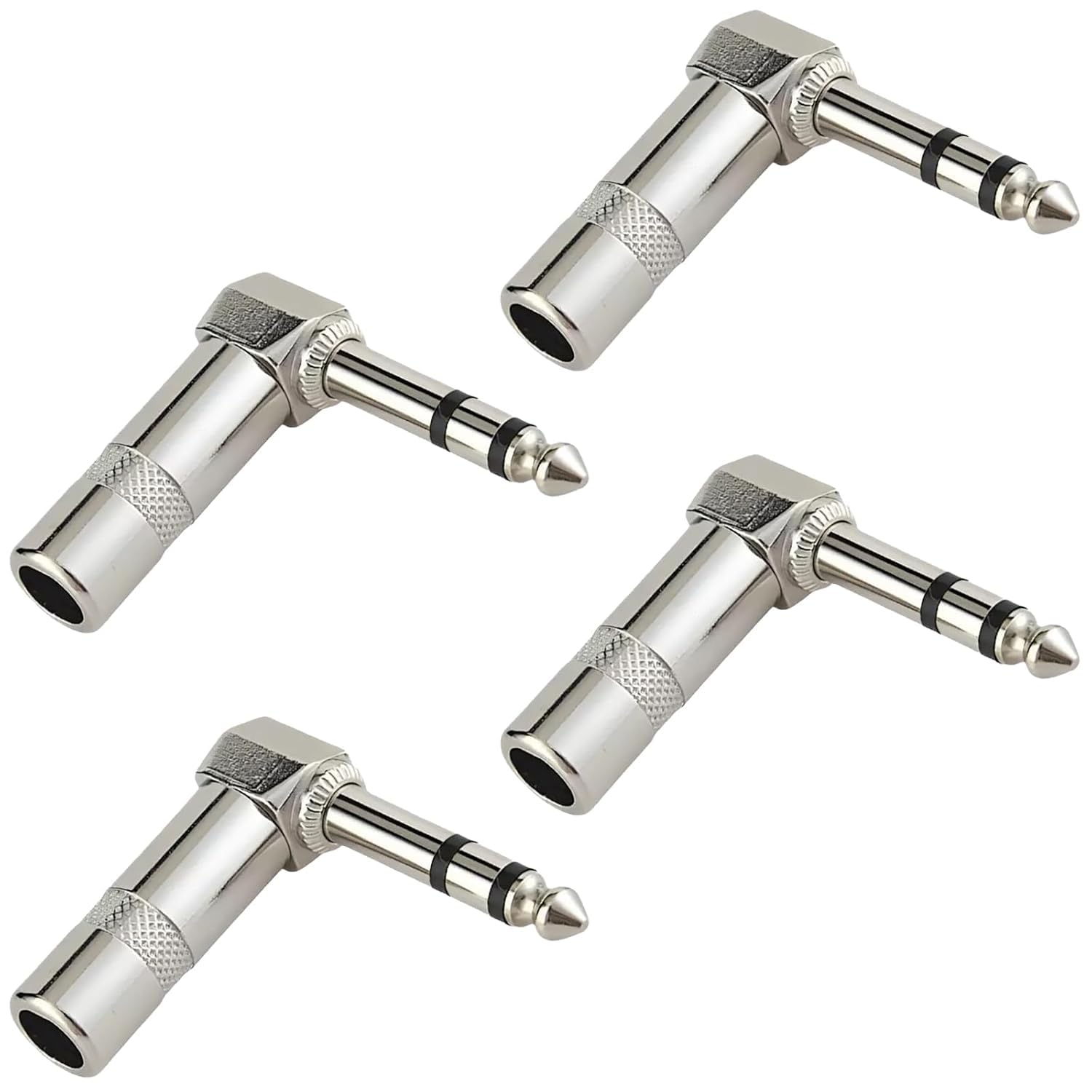 1/4 Inch (6.35mm) TRS Right Angle Audio Plug, 90° Stereo Male Solder Connector for Guitar, DJ Mixer, Speaker & Microphone, 4 Pieces-image-7