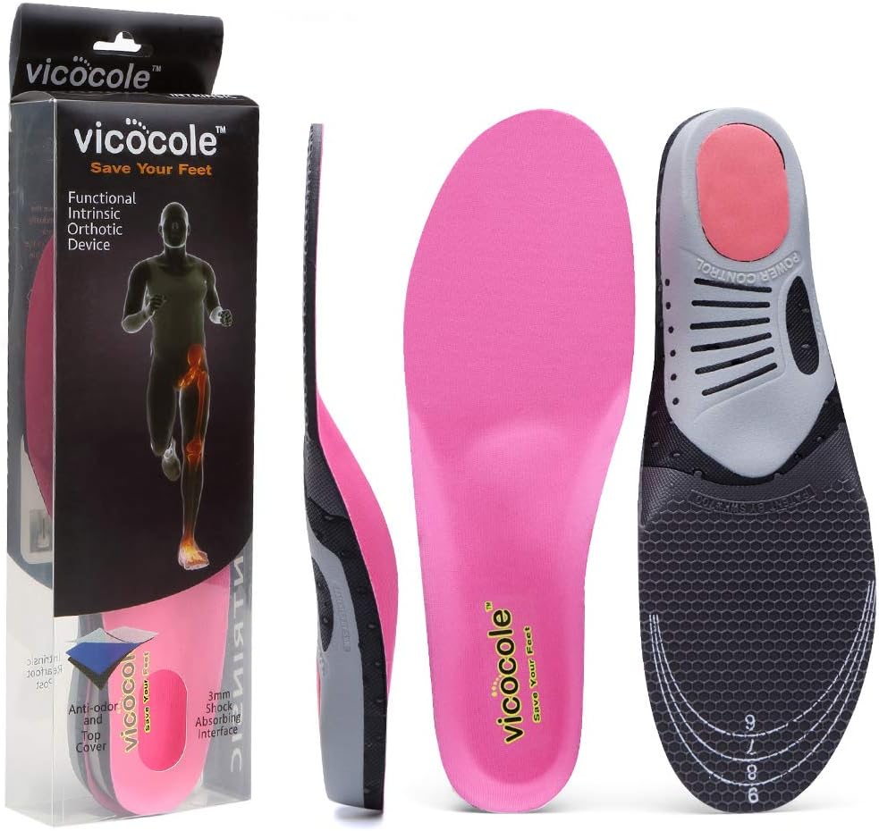 VICOCOLE Men and Women's Full Orthotics Shoe Insoles,Cushioning Arch Support Inserts for Flat Feet,Plantar Fasciitis Red Women 6-9