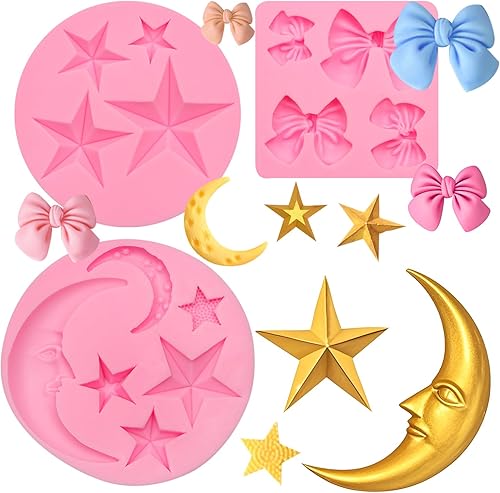 Miniatura 1 de MUYULIN Moldes de silicona de chocolate Moon Star, 3 paquetes de moldes de fondant arcoíris para decoración de pasteles, decoración de cupcakes,