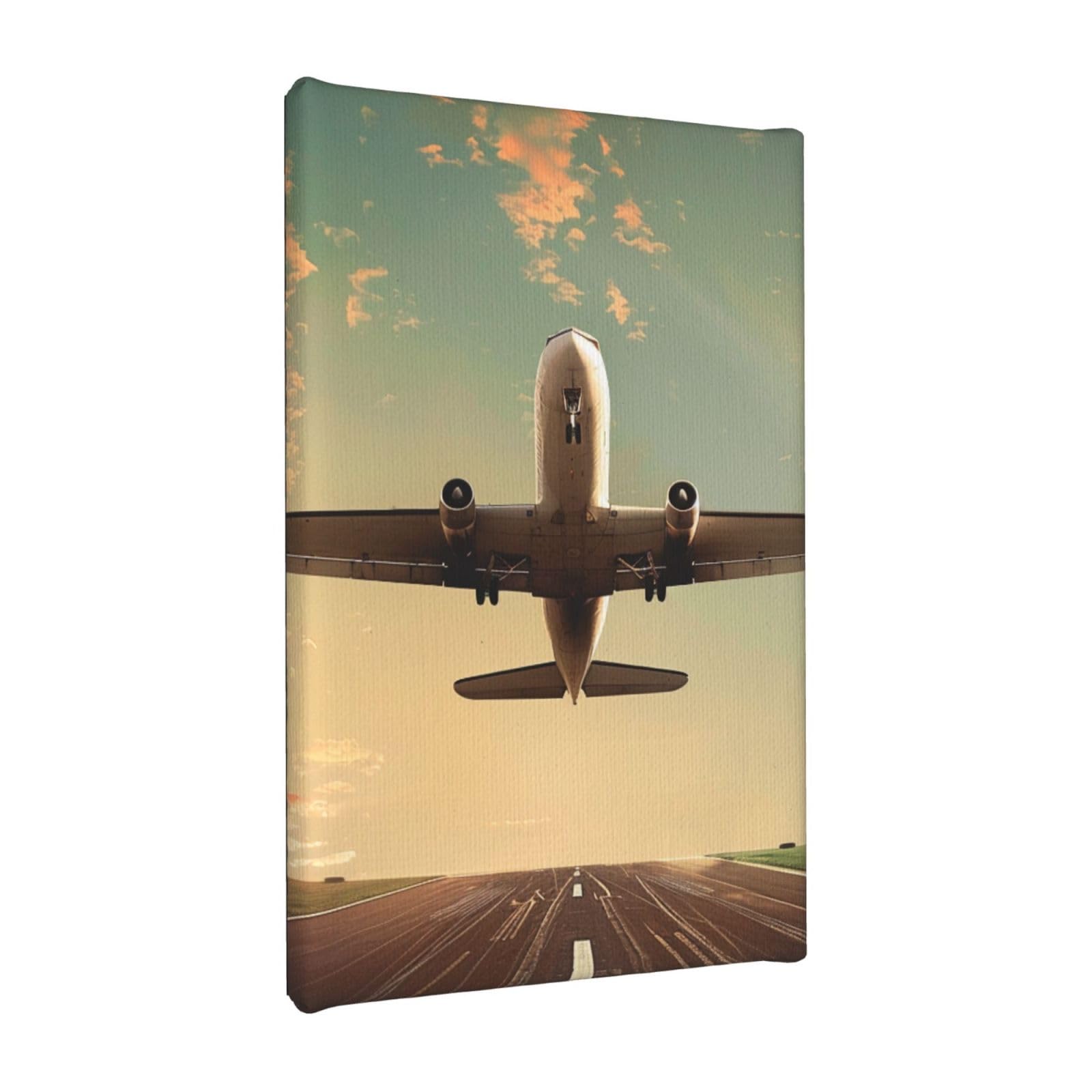 YKLJG Airplane Printed Wall Art Canvas Painting 20x30 CM Wooden Framed Picture Painting Artwork Prints for Bedroom Kitchen Home Office Decor