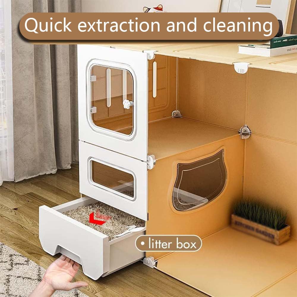 Cat Cages with Litter Box, Indoor Cat Cage with 360 Degree Movable Universal Wheel, Kitten Playpen Kennels, Clear Window, Stress Free Space for Your Kitty (42" L x 14" W x 30" H)