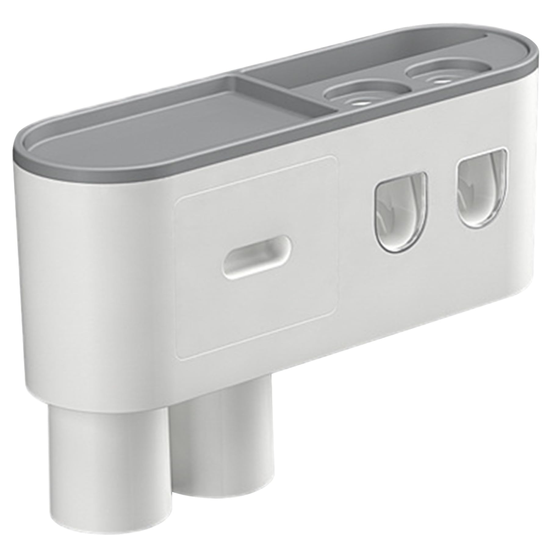 Soporte de pared para cepillo de dientes, dispensador automático de pasta de dientes con 2 tazas magnéticas, 6 ranuras para cepillos, bandeja de almacenamiento y cajón para baño, color gris