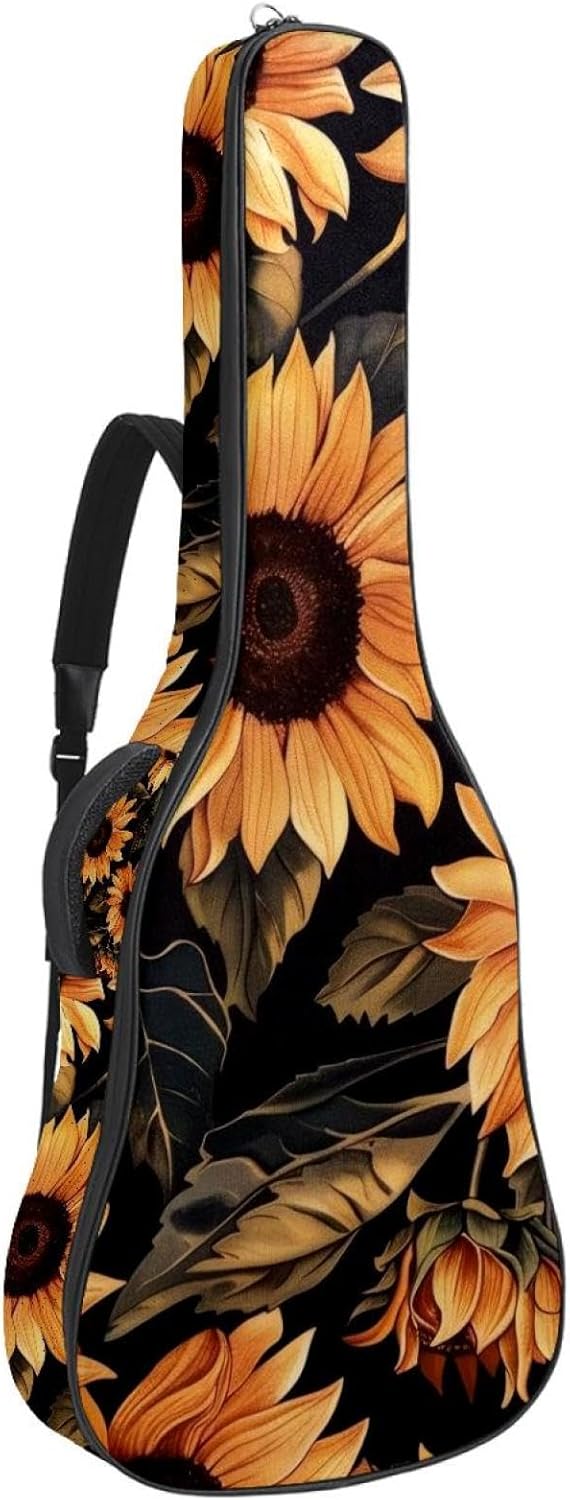 Acoustic Guitar Gig Bag 1 cm Thick Padding, Waterproof Electric Guitar Bag 40-42 Inch Guitar Case Backpack with Dual Shoulder Strap, Sunflowers Pattern