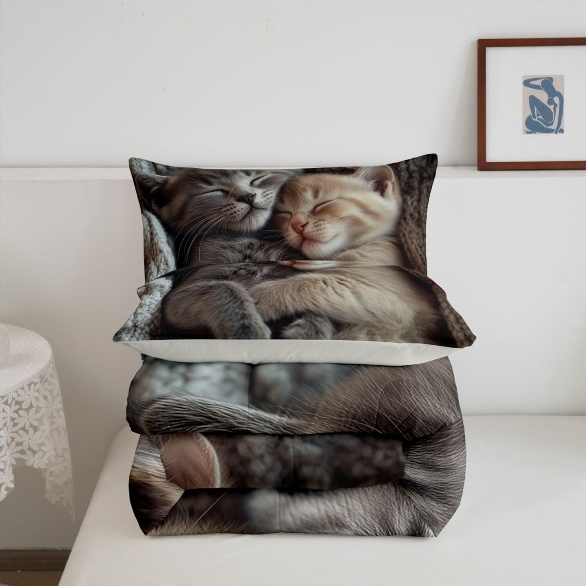 Homewish Juego de funda de edredón y funda de almohada con diseño de gatos
