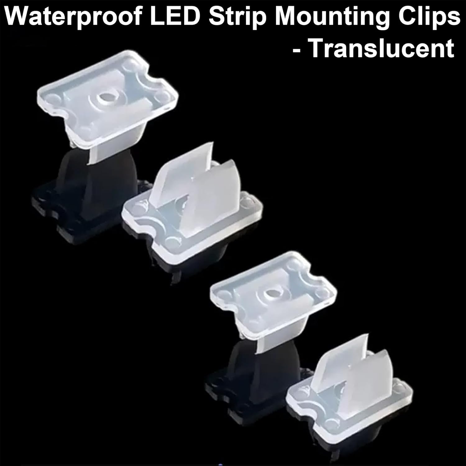 Waterproof LED Strip Mounting Clips - Translucent, Fits 5mm-6mm Silicone LED Strips Rope Light Clips, Includes Screws, Pack of 50