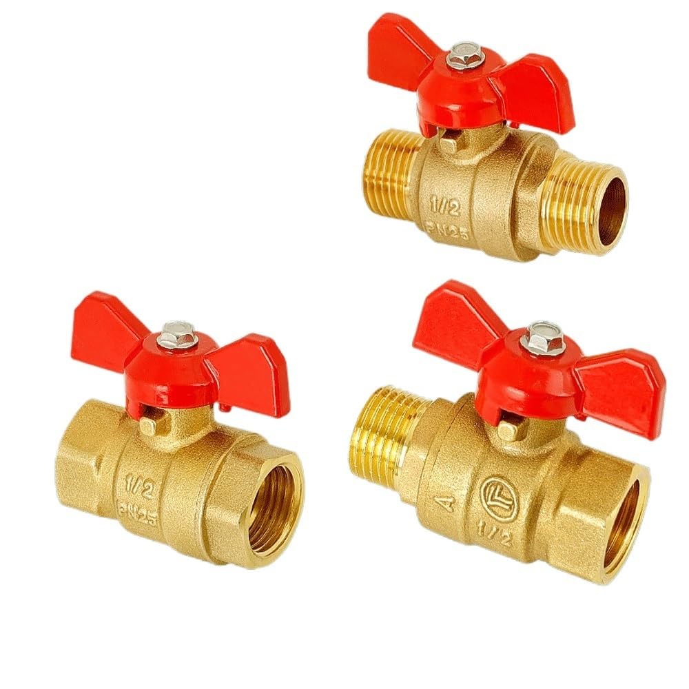 1/4" 3/8" 1/2" 3/4" wtyczka na gniazdo mosiężny zawór kulowy odcinający gaz paliwowy z czerwono-niebieskim uchwytem motylkowym przełącznik podgrzewacza wody (DN20 F-M niebieski)