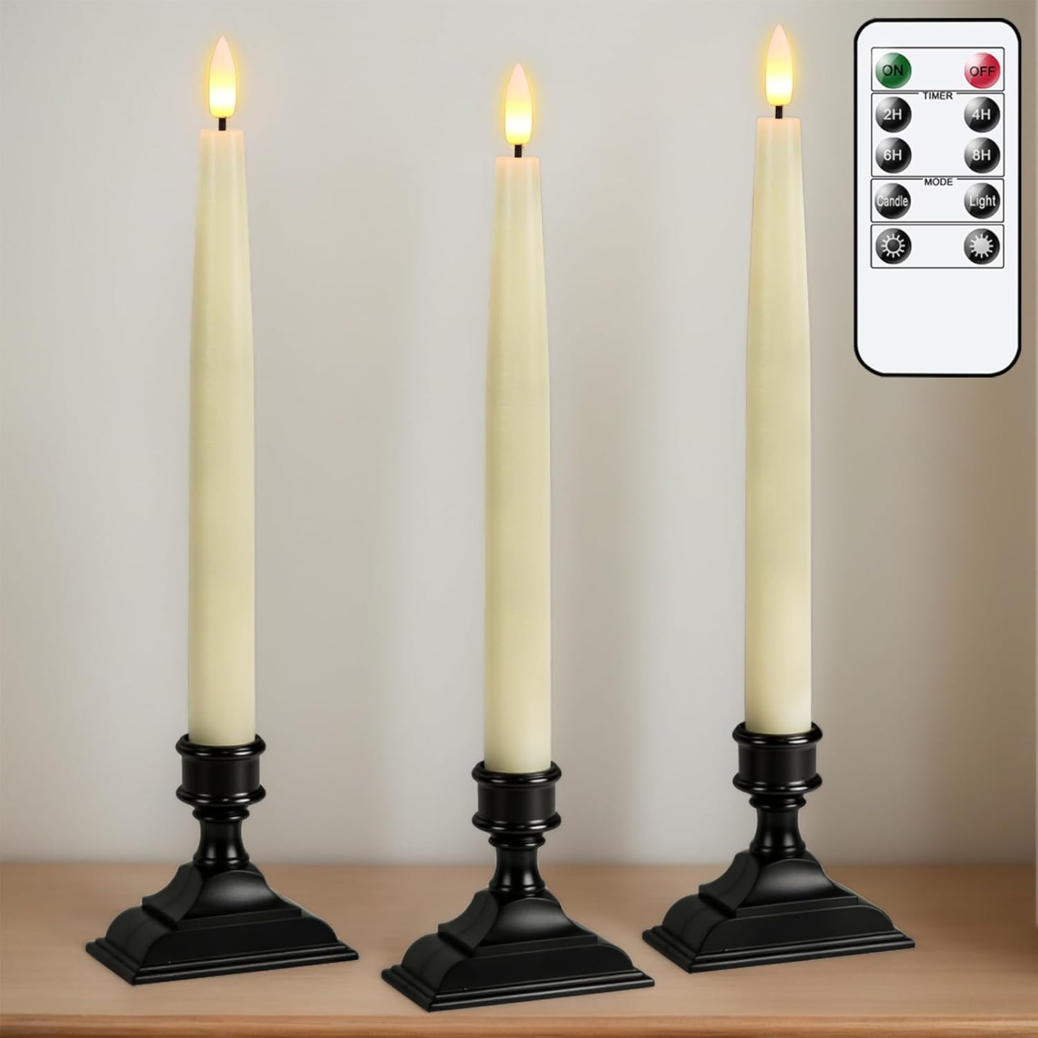 Window Candles with Sensor Dusk to Dawn, Christmas Battery Operated Window Candles with Black Holder and Suction Cup, LED Flameless Taper Candlesticks for Home Decorations (Ivory, Set of 6)