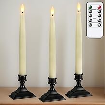 Window Candles Battery Operated with Remote Timer, Christmas Window Candles with Black Holder, Set of 3 Electric LED Candlesticks for Home Holiday Winter Decorations (Ivory, 0.78&rdquo; x 9.84&rdquo;)