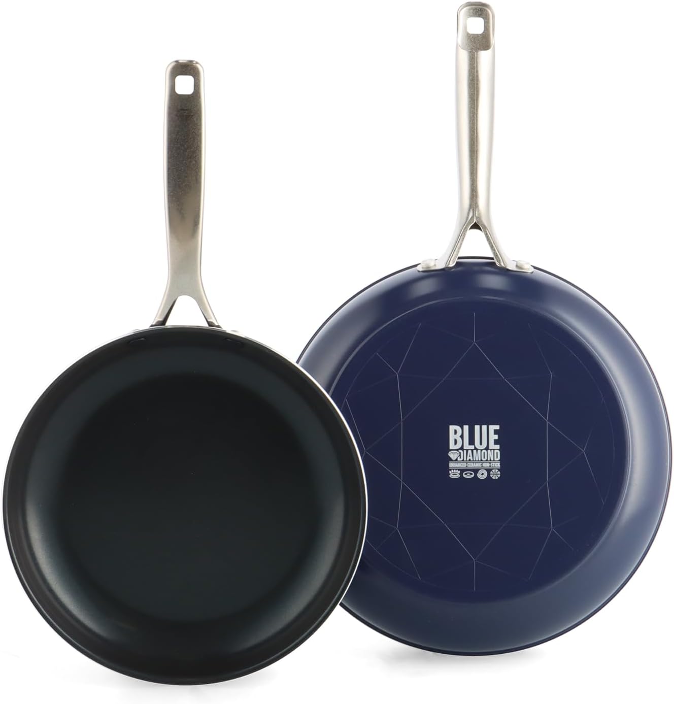 Blue Diamond Cookware 9.5" & 11" Frying Pan Skillet Set, Diamond-Infused Ceramic, Healthy, Non-Stick, PFAS & PFOA Free, Dishwasher Safe, Oven Safe, Evenly Heated, Metal Utensils, Anti-Warp, Blue