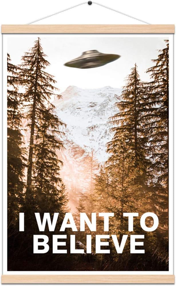 I Want To Believe Print Poster Waterproof Painting Canvas With Scroll Frame Wall Art 16x22 inch