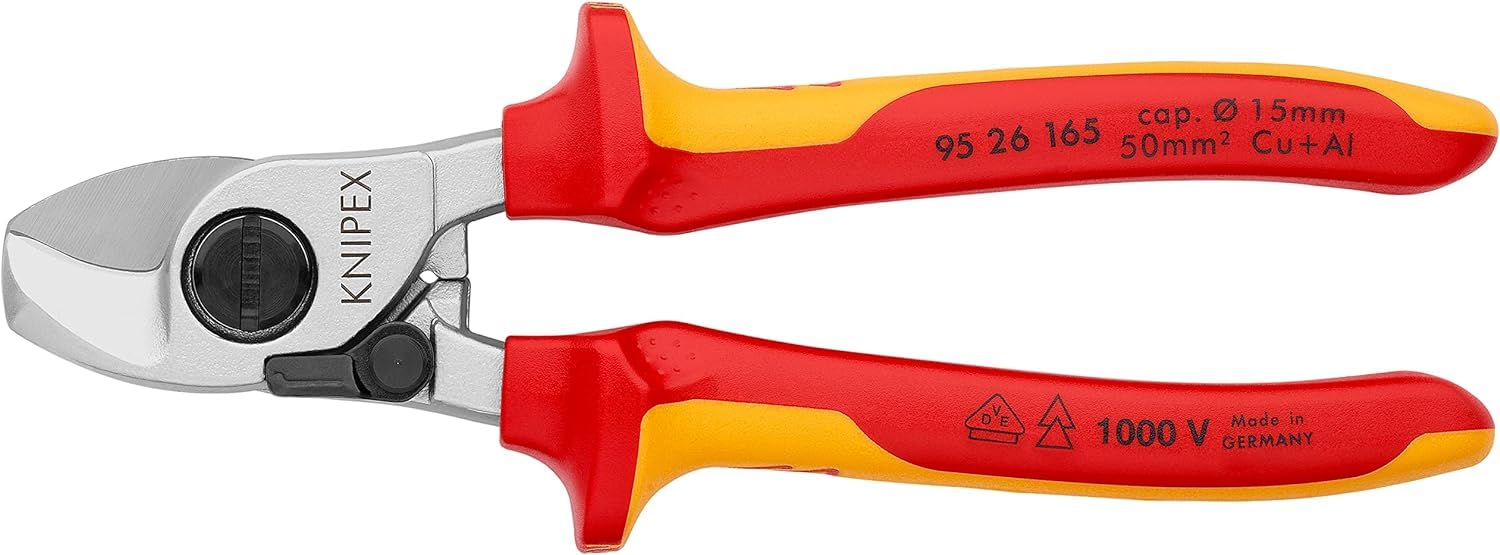 KNIPEX Nożyce do kabli Ze sprężyną rozwierającą chromowany z wielokomponentowymi osłonkami, izolowane wg VDE 165 mm, 95 26 165