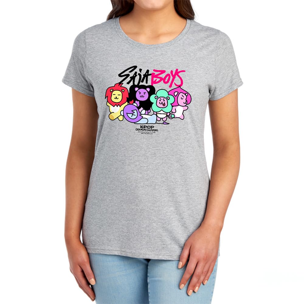 Kpop Demon Hunters Saja Boys Lion Mascots Womens T Shirt, Athletic Heather, Large