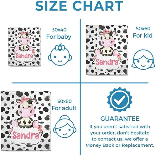 Vista 97 de Hyturtle Manta personalizada con estampado de vaca con nombre, mantas de bebé personalizadas para niños y niñas con estampado de vaca blanca y Vaca 7