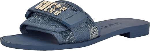 Guess Women's Elyze Sandal, Medium Blue Denim Logo 422, 7