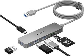 Aceele USB Hub with SD Card Reader, USB 3.0 Splitter with 4ft Extension Long Cable Cord, Multiport Expander Adapter with 3 USB Ports, Micro SD/SD Card Slots for Desktop Computer PC, Laptop, iMac, More