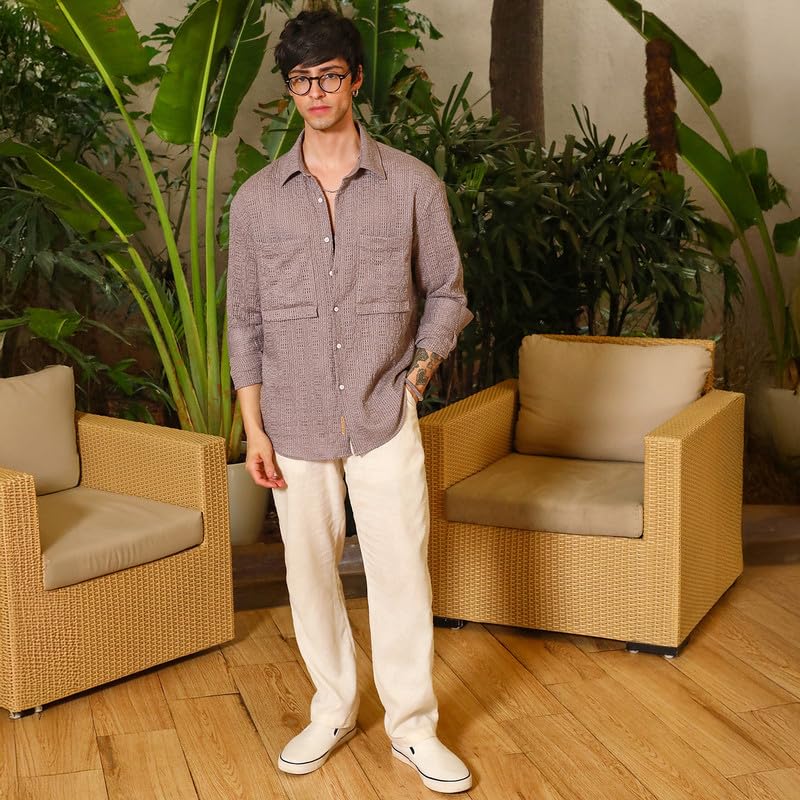 Image of CAHOOT Men's Oversized Shirt Casual Wear | Lapel Collar | Long Sleeve | Button Closure | Oversized Shirt Crafted with Comfort Fit for Everyday Wear