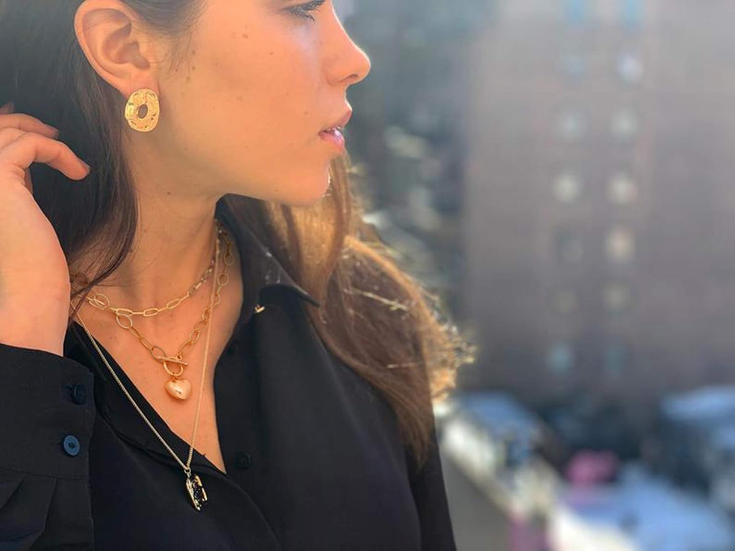 CANEVINKA Dainty Cross Medallion/Heart Pendant Chain Necklace 18K Gold Plated Oval Choker Fashion OT Toggle Jewelry Handmade for Women Simple Gold Charm Necklace - Image 6