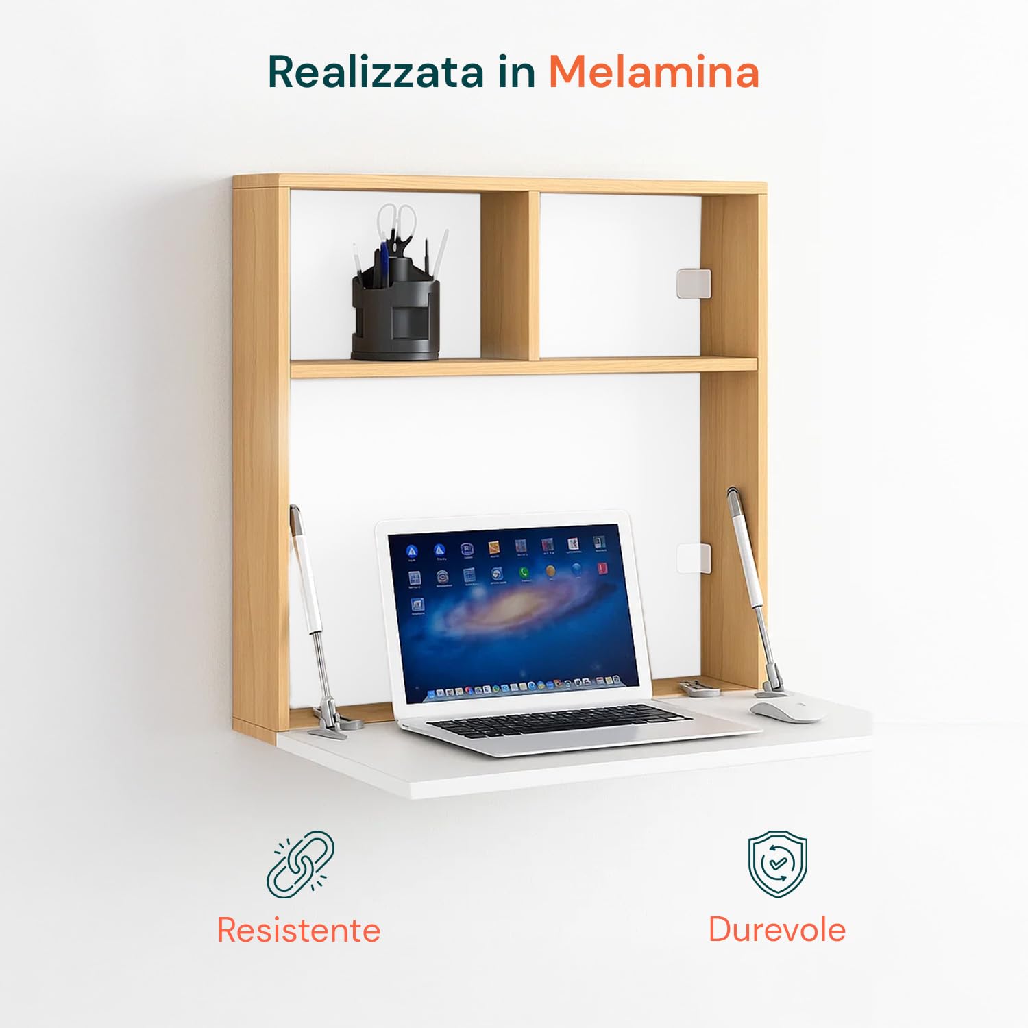 Wintem - Scrivania a Muro Richiudibile con Ripiani Portaoggetti, Design Salvaspazio per Casa e Ufficio, Facile da Ripiegare, Ideale come Scrittoio da Parete Moderno e Funzionale