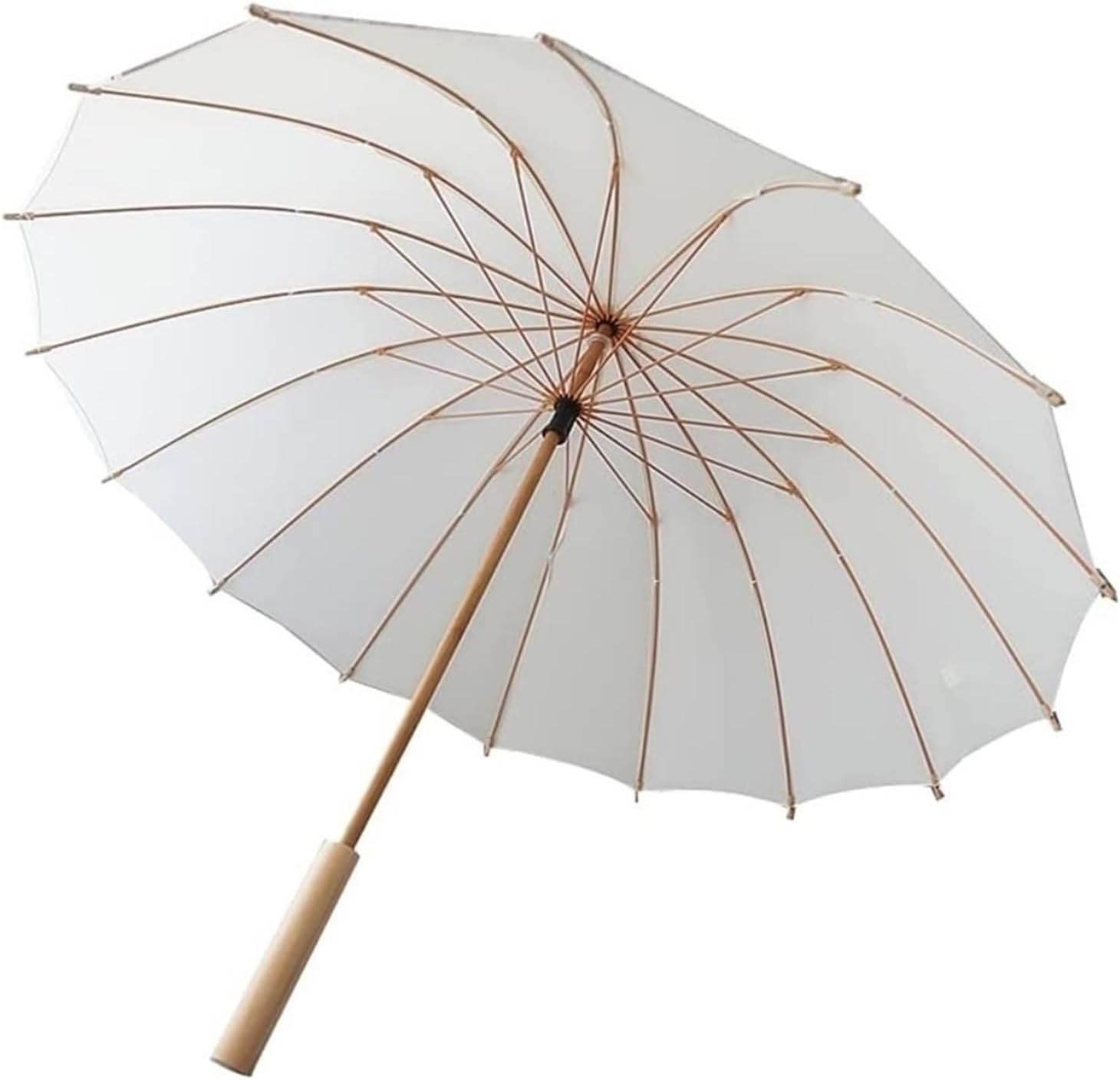 Stick Umbrellas Chinese Style Umbrella Wooden Long Handle Umbrellas Strong Large Umbrella Golf Umbrella for Men and Women Men Women (White One Size)