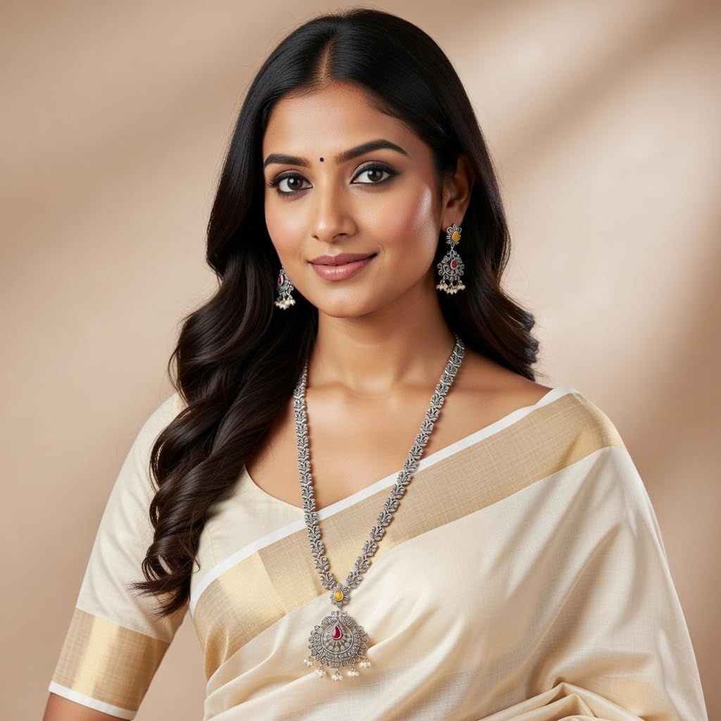 Efulgenz Oxidized Indian Jewelry Sets Long Pendant Choker Necklace Earrings Set Oxidized Antique Boho Crystal Faux Pearl Floral Necklace Dangle Earrings Bohemian Statement Jewelry Set for Women