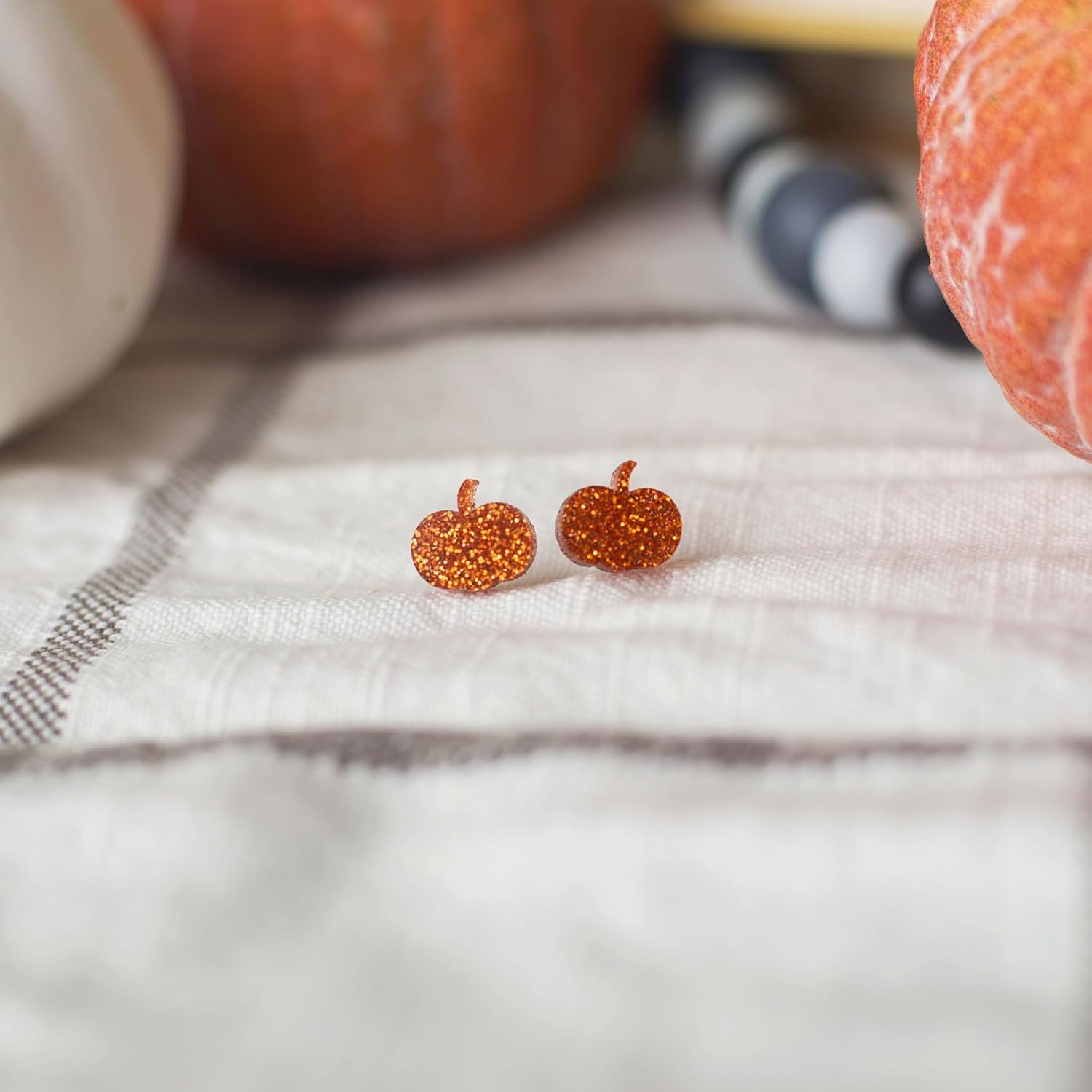 Designed By Stacey Handmade Glittery Acrylic Pumpkin Stud Earrings, Stainless Steel Posts, Festive Halloween Jewelry for Women & Girls, Dainty Fall Gift Ideas for Parties & Seasonal Celebrations - Image 4