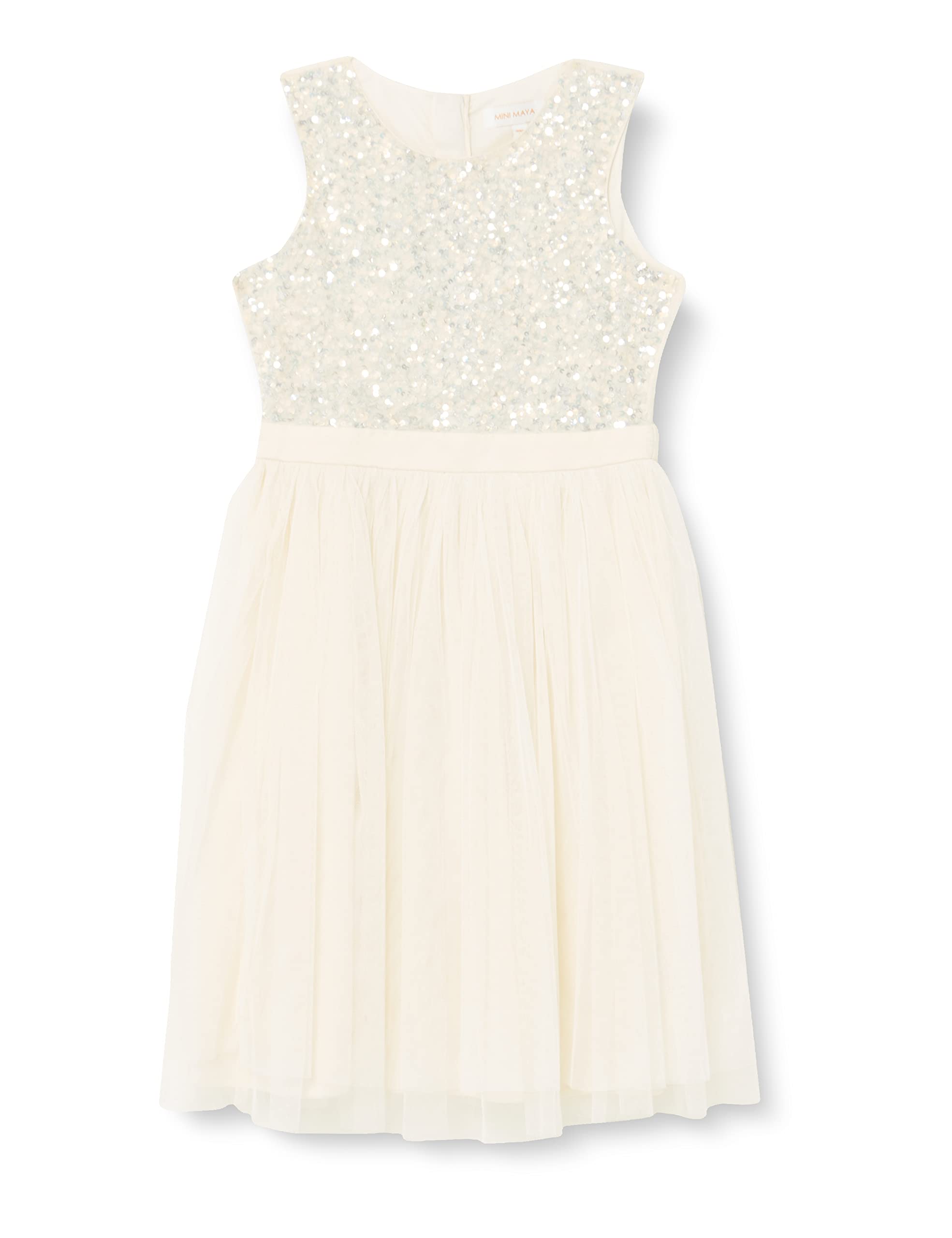 Maya Deluxe Vestido Midi para Niñas con Lentejuelas Adornadas para Fiesta, Tutú, Damas de Honor, Boda con Lazo para Cinturón Vestido Niñas