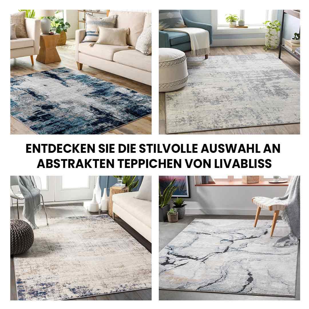 Livabliss Miami Wohnzimmer Teppich modern – Abstrakt Design in Marmor Optik für Wohnzimmer 120x170 cm, Esszimmer, Schlafzimmer - Marmor Teppiche groß, weicher Teppich Kurzflor in Blau, Rost, Grau
