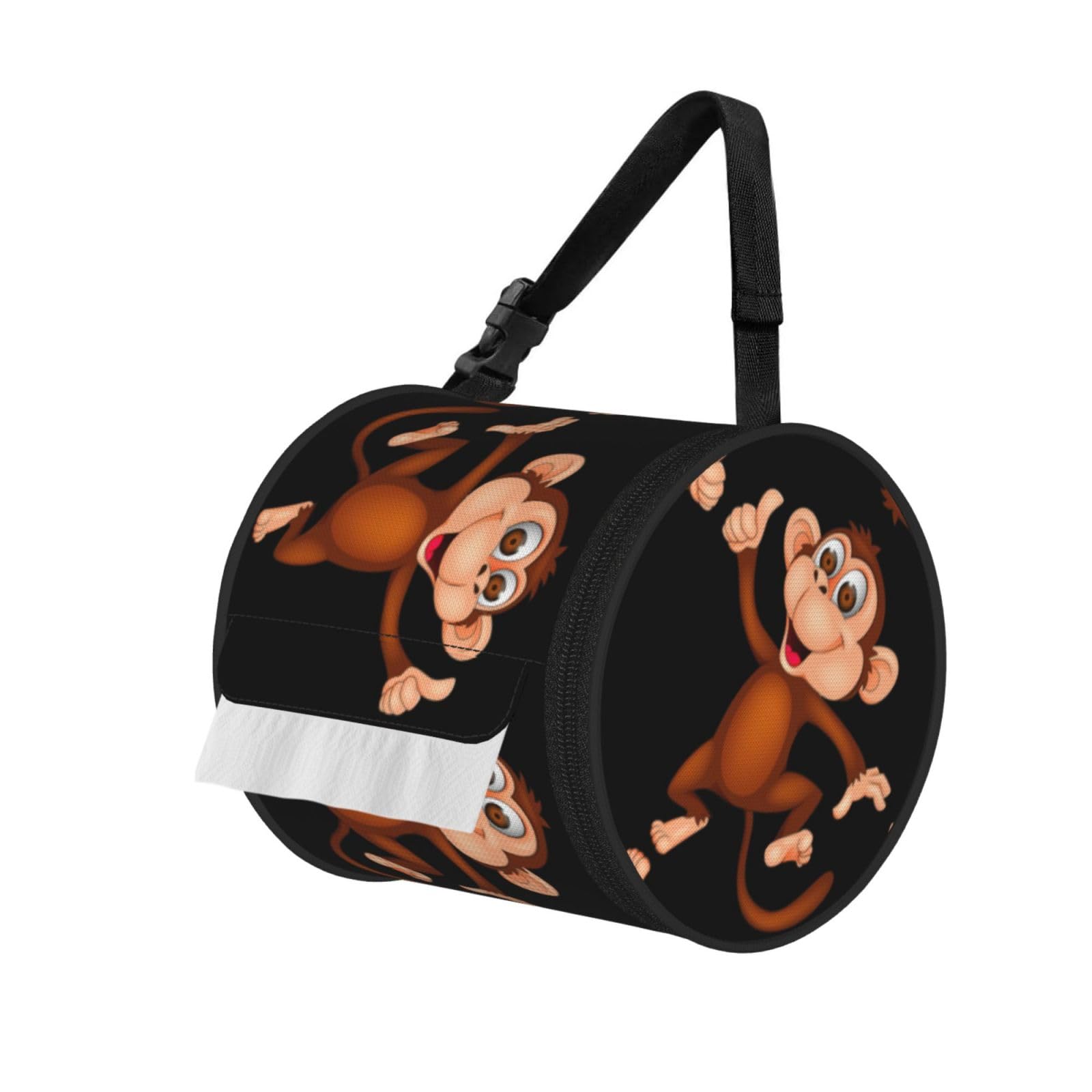 Monkey Printed Hanging Tissue Organizer, Smooth Zipper Oxford Cloth Roll Holder for RV Bathroom Desk