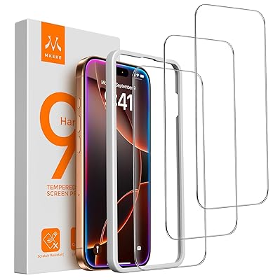 Mkeke Screen Protector Compatible with iPhone 17 Pro, 3 Pack Tempered Glass [9H+ Hardness] [Military-Grade Drop Protection] [Sensitive Touch] [Easy Installation Frame] [HD Clear] for 6.3 inch