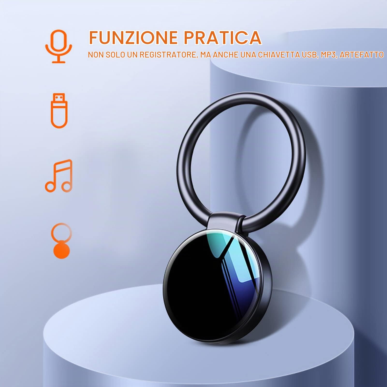 Jectse Registratore Vocale Digitale, Design con Mini Portachiavi Registratore Ad Attivazione Vocale con Riduzione del Rumore, Mini Registratore MP3 Piccolo Dispositivo di Registrazione PE (8 GB)