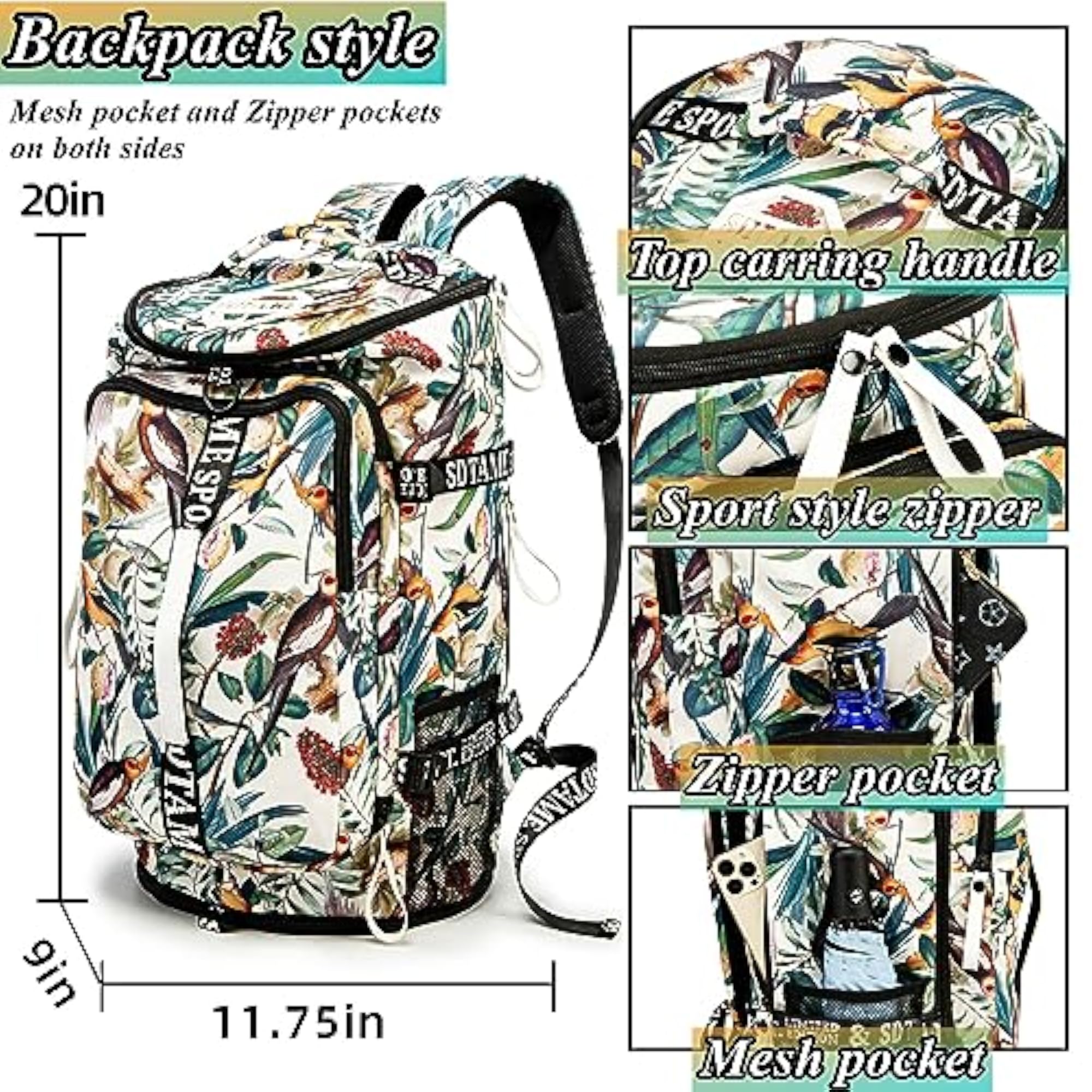 Duffle Bag Backpack with Shoes Compartment