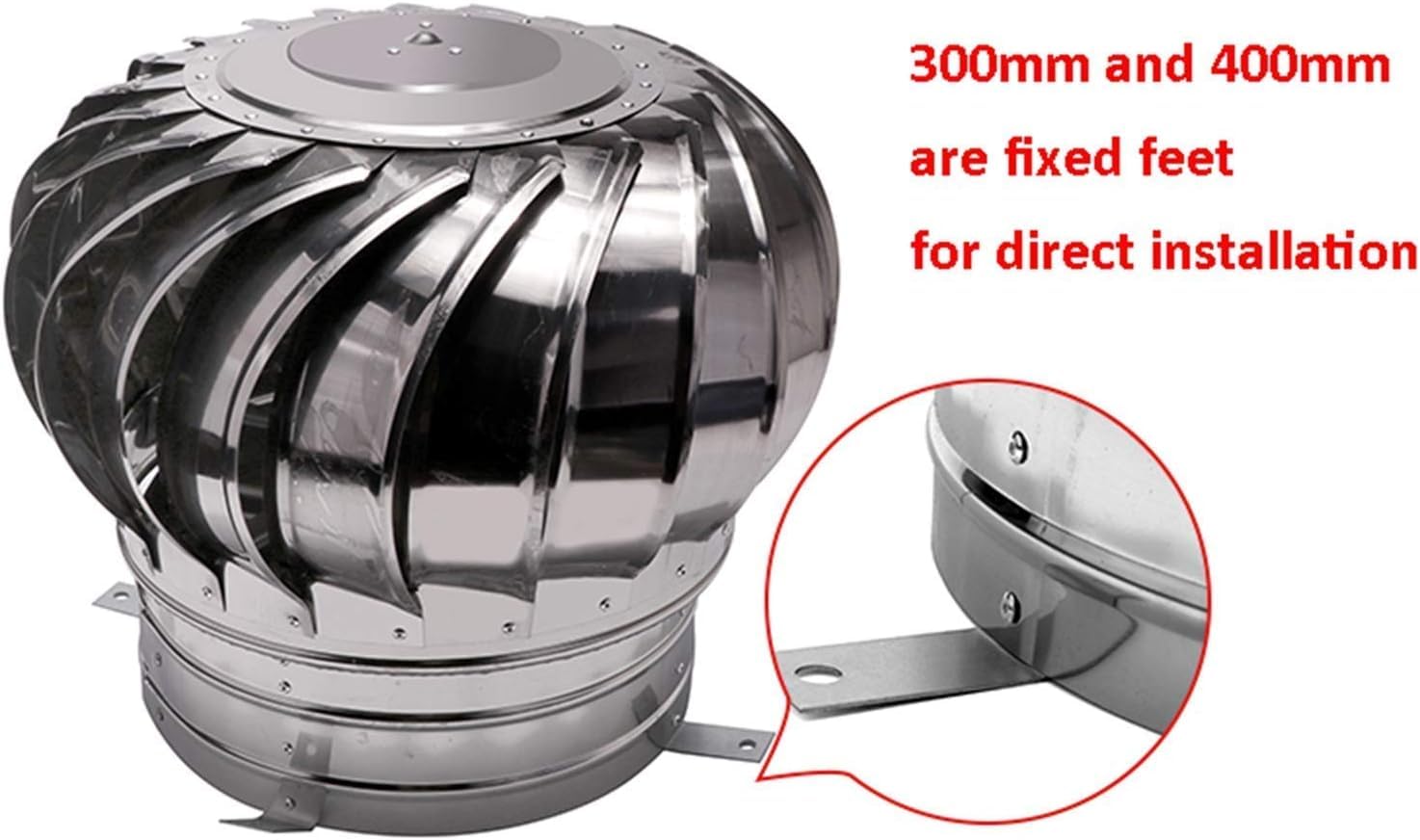 Tapa de Chimenea giratoria de Acero Inoxidable 304 de 400 mm con protección antipájaros y diseño anticorrientes para una Mejor ventilación y protección.