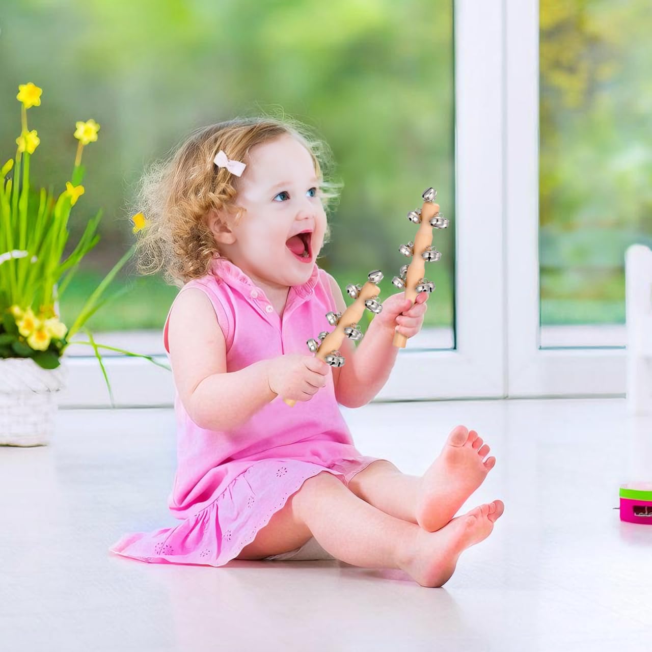TOYANDONA 10 x Glocken mit Holzgriff für Weihnachten, Rassel, Rassel, Spielzeug für Babys, Kinder, Musikspielzeug, Weihnachtsstrumpffüller