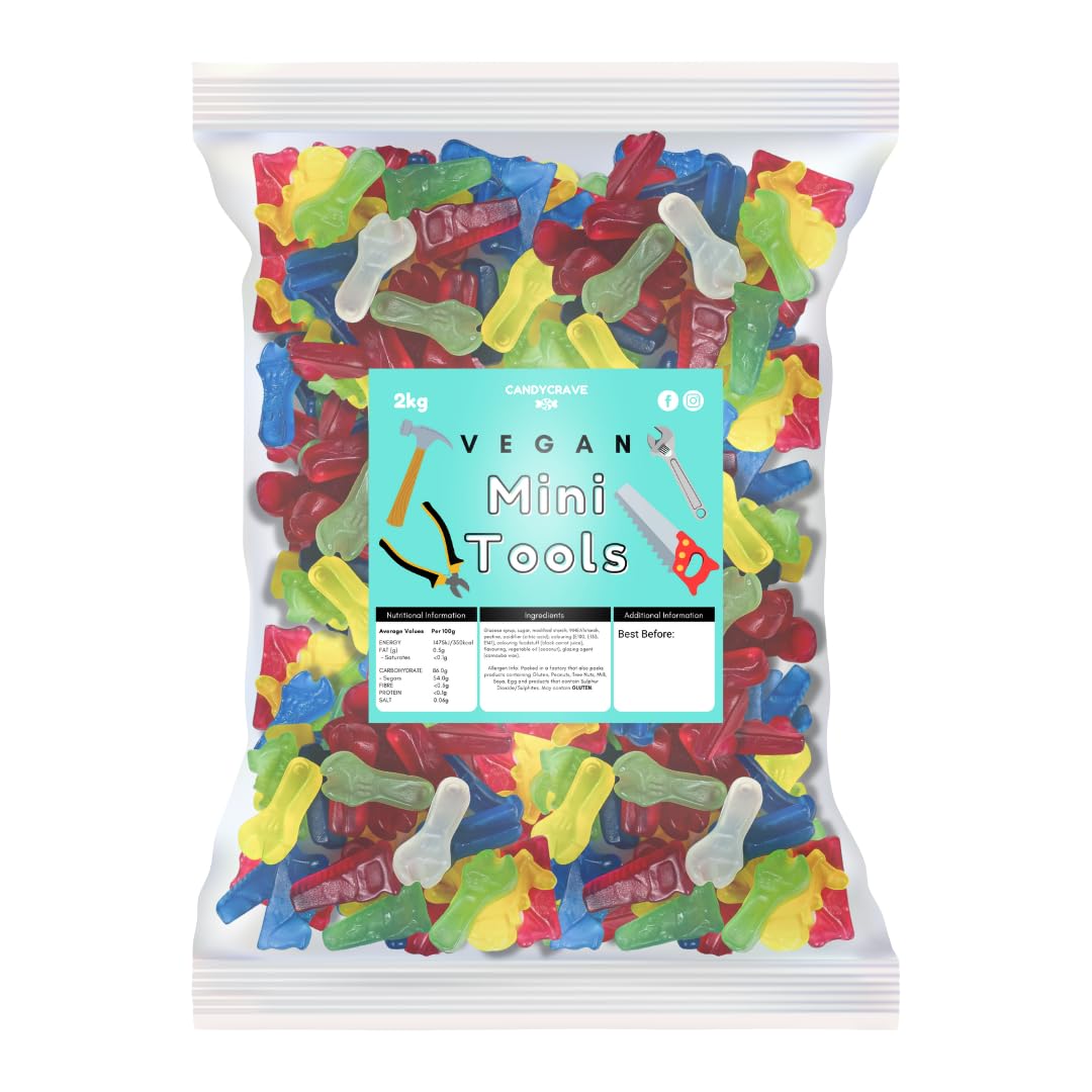 Candycrave Vegan Mini Tools 2kg | Jelly Sweets | Multi-Coloured | Vegan Friendly | Fruit Flavoured | Perfect for Parties, Celebrations and Sharing Treats