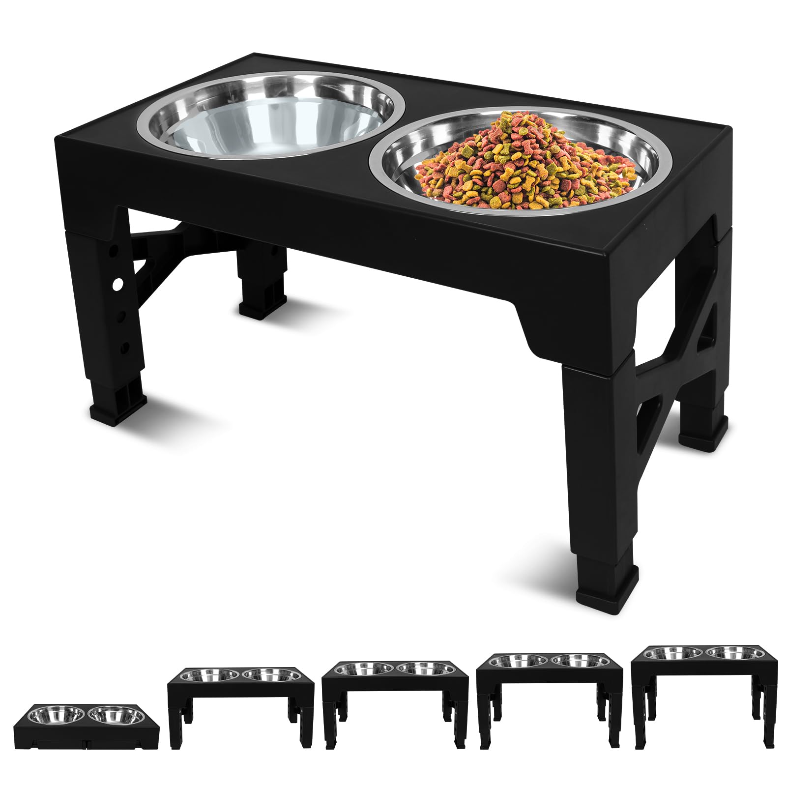 LeonardCreek Elevated Dog Bowls, Stainless Steel Raised Dog Deep Bowl with Adjustable Stand