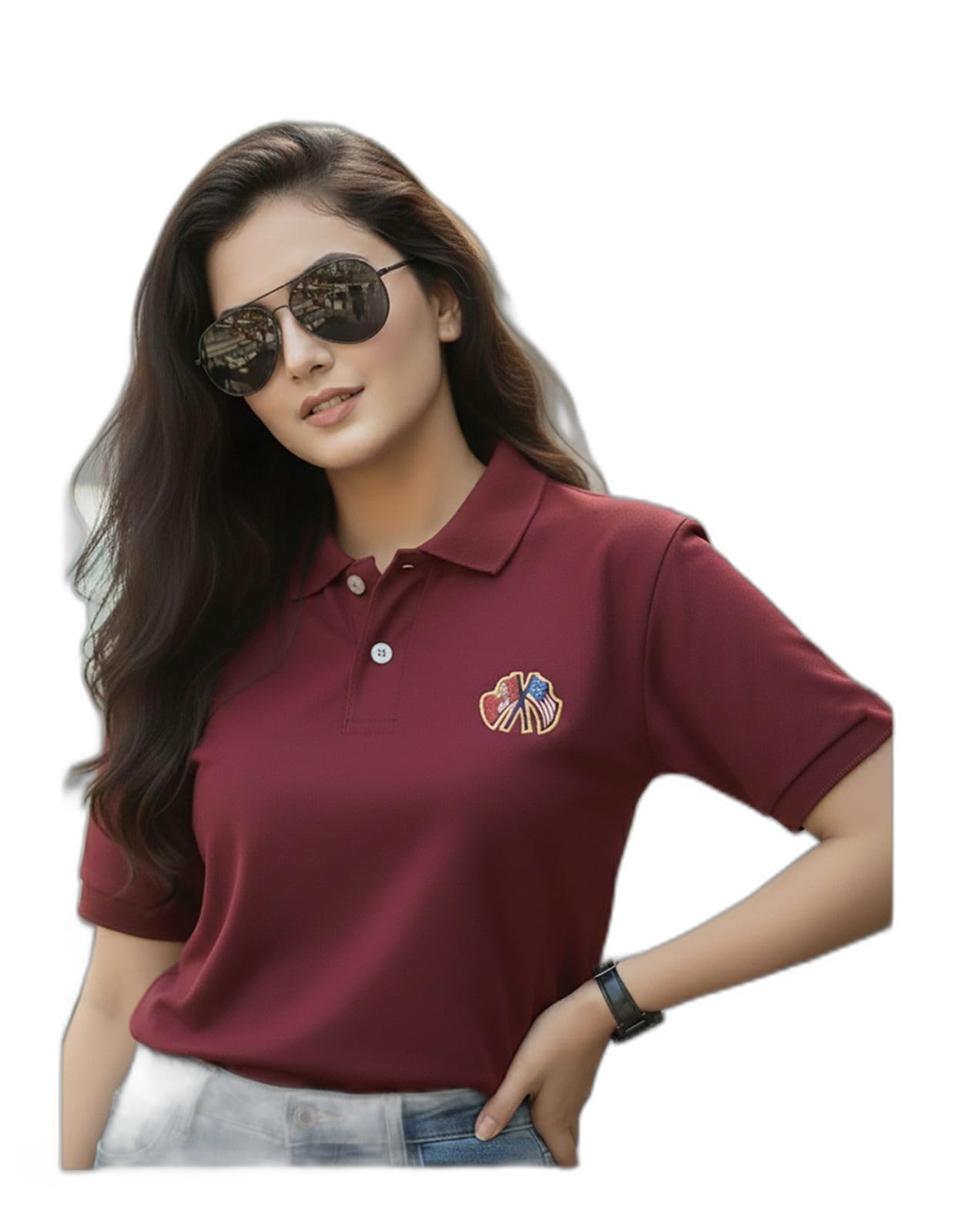 ain6 Merriment Solid Women Polo Neck Maroon T-Shirt (BR1003-Maroon_M)_PT-picture-35