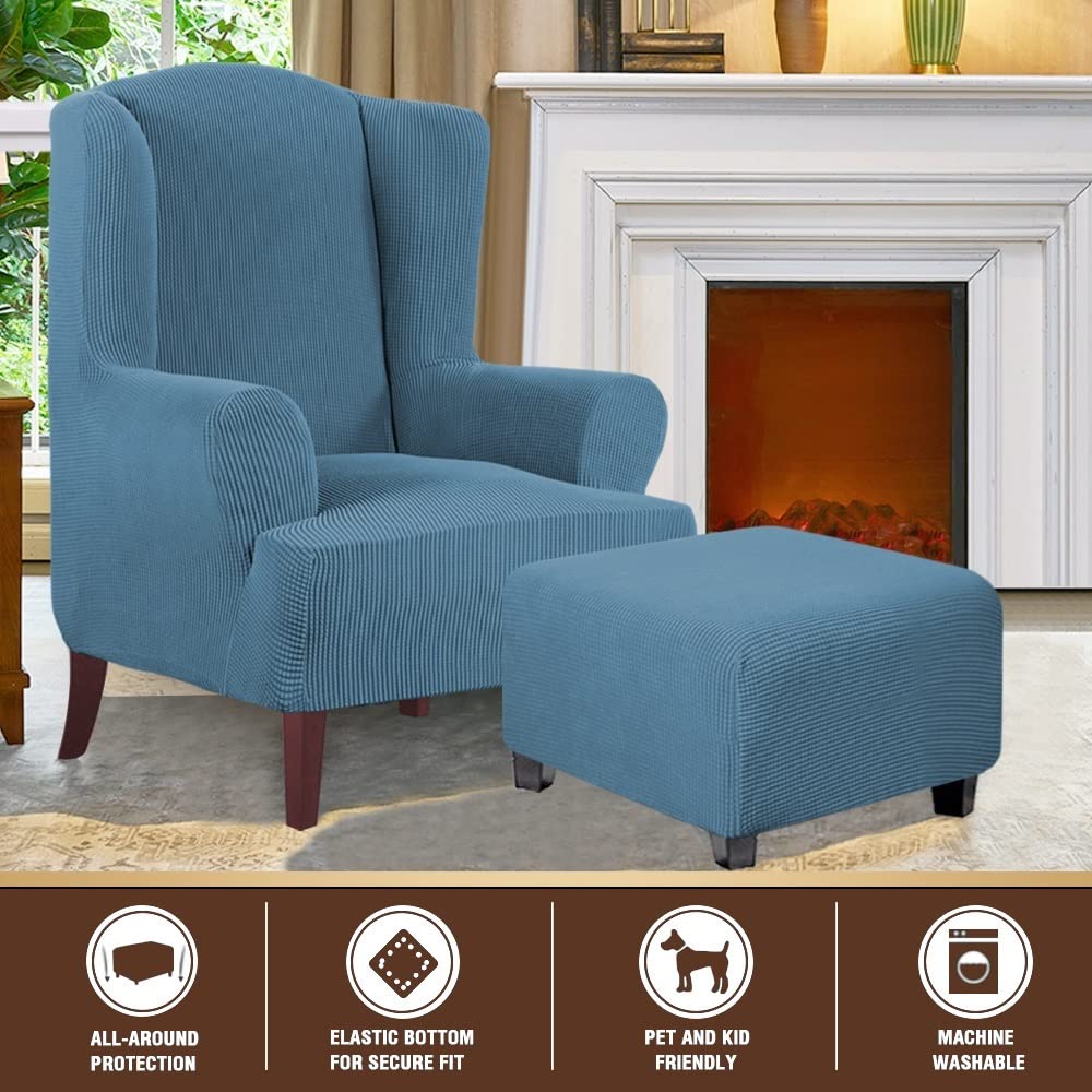 Housse Extensible Pour Pouf Carré - Taille Ajustable 30x30 à 70x70 - Tissu Jacquard Stretch - Protection Anti-taches, Facile à Laver - 6