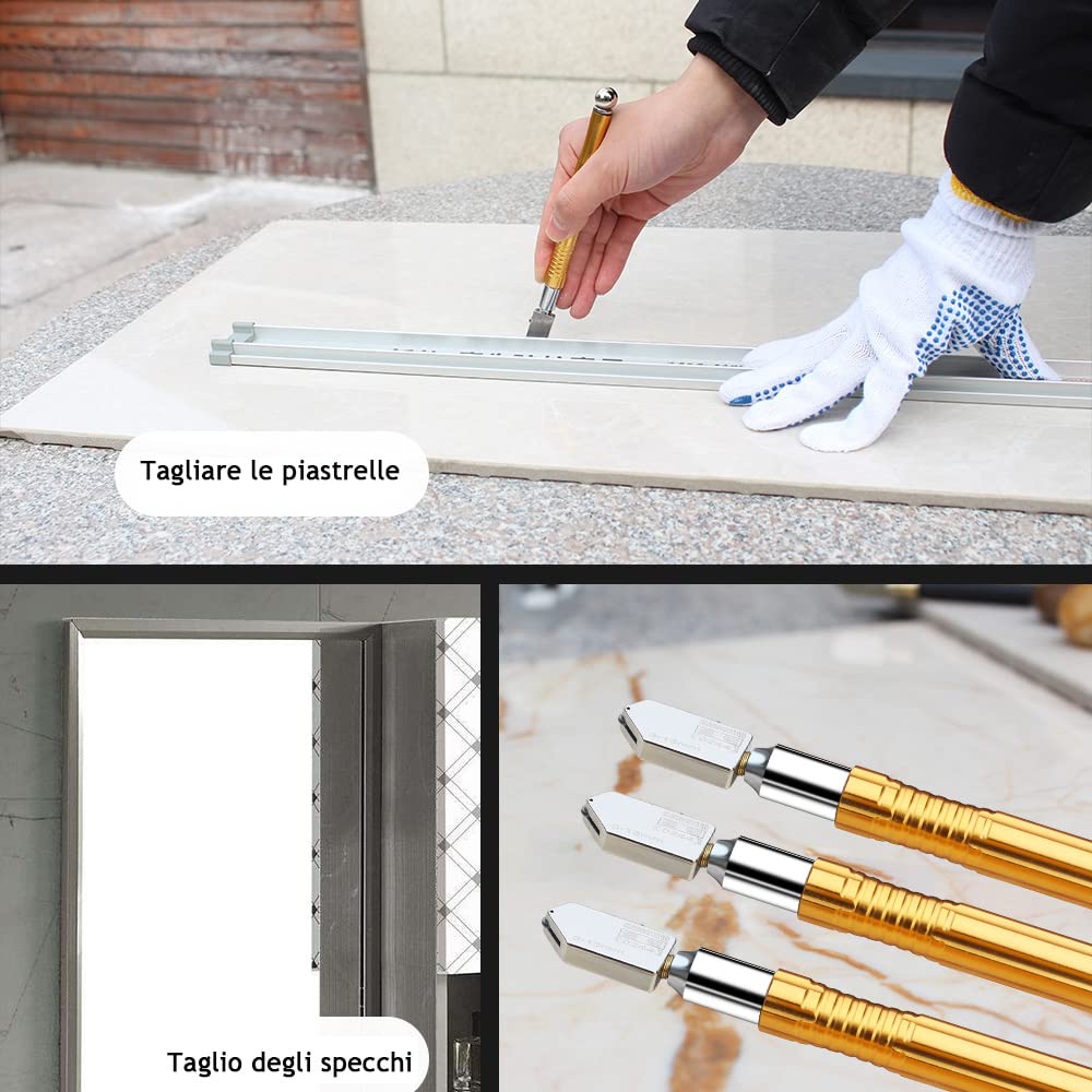 2 Pezzi Tagliavetro Piastrelle, Tagliavetro Professionale per Vetro di Taglio in Carburo di Tungsteno Tagli 3-15 mm Vetro con Impugnatura in Lega di Carburo