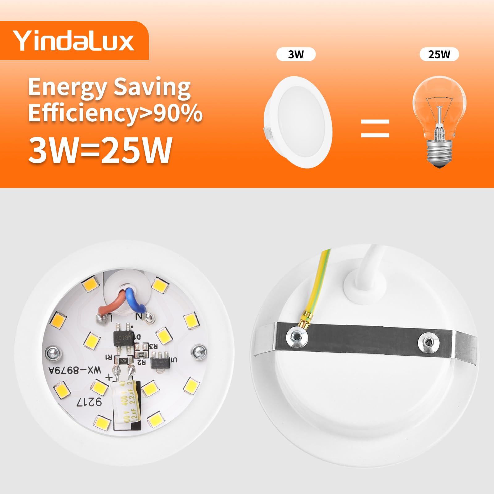 YindaLux Juego de 6 focos LED empotrables 230 V, 3 W, 4000 K, blanco neutro, ultraplanos, 300 lm, orificio 55-58 mm, IP44, para armario con espejo, color blanco
